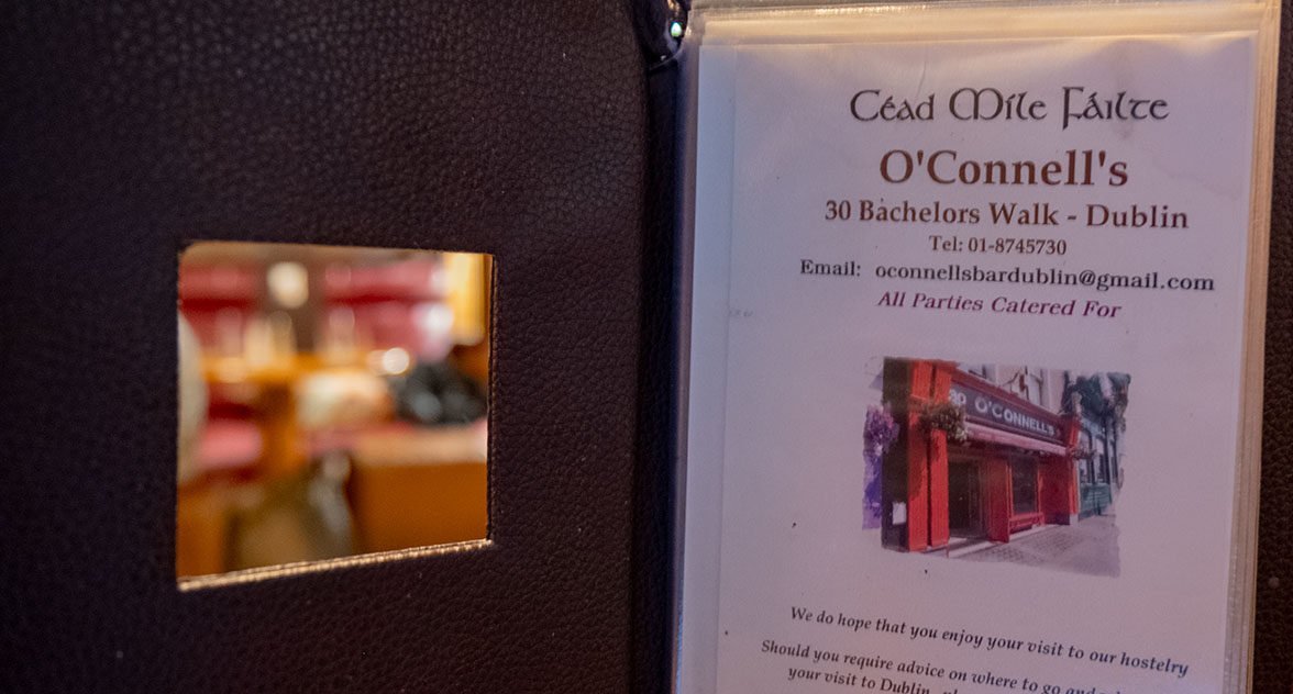 food and drink menu of o'connell's bar in dublin