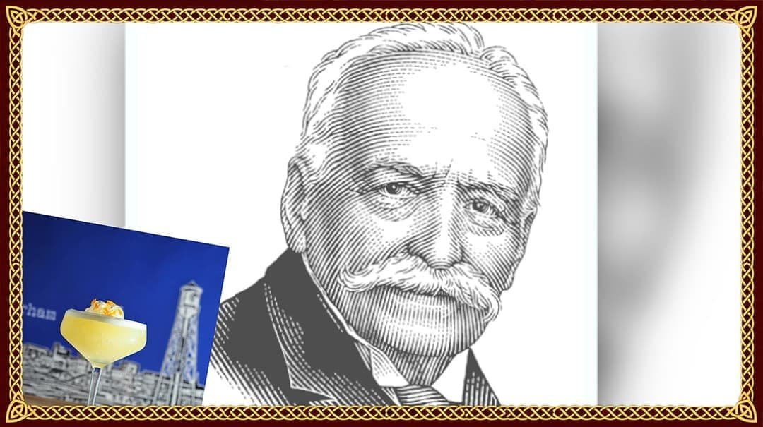 Black and white portrait of a distinguished man with a mustache at O'Connell's Bar Dublin.