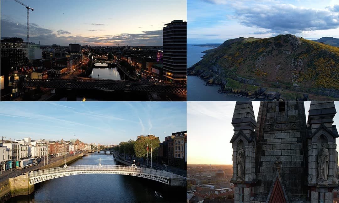 Scenic views of Dublin city, river, and historic architecture from O'Connell's Bar.